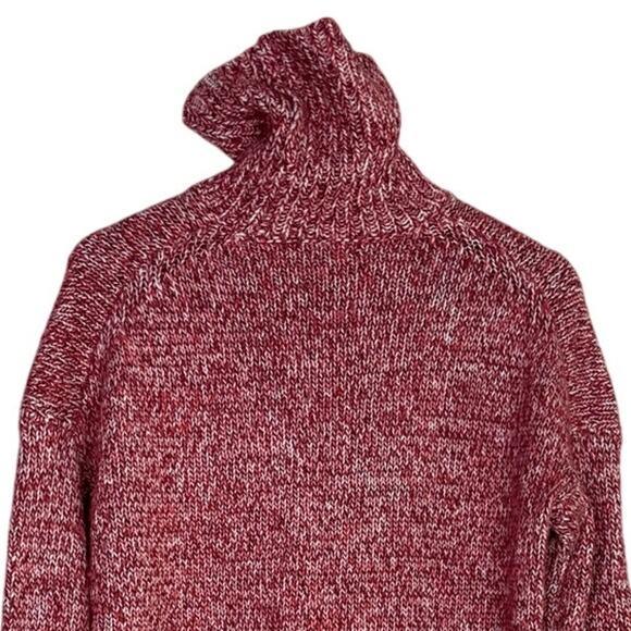 J.Crew Oversized Wool Blend Chunky Cable Knit Turtleneck High Low Sweater S Red - Picture 6 of 15
